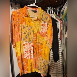 Forever 21 Orange Floral Button Down Shirt